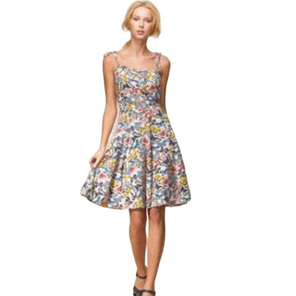 L.L. Bean Dresses & Skirts - L.L. Bean Fit & Flare Dress Butterfly Pattern Tie Straps Size 8 Multicolor Dress